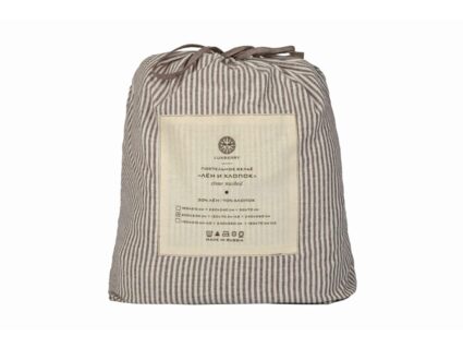 Комплект постельного белья Luxberry ЛЁН И ХЛОПОК белый/коричневая полоса