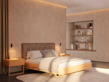 Кровать Rivi Charm Бук натуральный/микрофлок Sakura 10 140х200