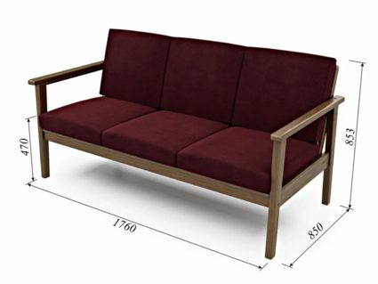 Диван Арско Лориан трехместный бордовый
